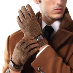 LADYBRO Herringbone Handschuhe für Herren - Herren Handschuh Tweed Handschuhe Touchscreen Handschuhe Winter Warm Gefüttert Fahrhandschuhe Schwarz Braun, Braun, Large von LADYBRO