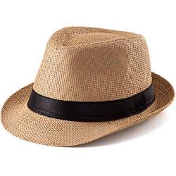 Stroh-Fedora-Hut für Herren, Fedora-Hüte für Herren, Trilby-Hut, Sonnenhut, Panamahut, Wolle, S02 Khaki, Größe: 58 cm, für 55,9 cm – 57,3 cm, MEDIUM von LADYBRO