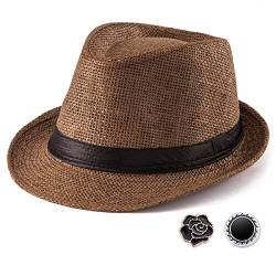 Stroh-Fedora-Hut für Herren, Fedora-Hüte für Herren, Trilby-Hut, Sonnenhut, Panamahut, Wolle, S03 Kaffee, Größe: 58 cm, für 55,9 cm – 22 7/8 Zoll, MEDIUM von LADYBRO