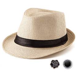 Strohhut Fedora Herren Fedora Hut für Herren Trilby Hut Sonnenhut Panama Hut Wolle, 001 Beige, Size: 7 1/4 (58cm), Fits 22" - 22 7/8", MEDIUM von LADYBRO