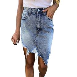 Damen Hohe Taille Zerrissen Denim Rock Casual Kaputt Irregular Knopf Vorne Mini Skirt mit Taschen von LAEMILIA