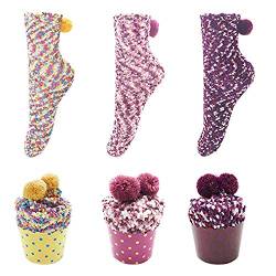 LAEMILIA 3 Paar Damen Mädchen Socken Wärmer Elegant Stricken Wintersocken Verdickte Fußbodensocken Cupcakes Design C Set von LAEMILIA