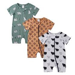 LAEMILIA 3PCS Baby Kurzarm Strampler Junge Mädchen Sommer Pyjama Schlafanzug Baumwolle Neugeboren Overalls Jumpsuit Kleinkind Cartoon Schlafstrampler Babykleidung mit Reißverschluss G1 1-2 Jahre von LAEMILIA