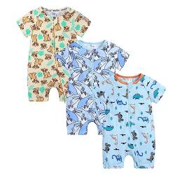 LAEMILIA 3PCS Baby Kurzarm Strampler Junge Mädchen Sommer Pyjama Schlafanzug Baumwolle Neugeboren Overalls Jumpsuit Kleinkind Cartoon Schlafstrampler Babykleidung mit Reißverschluss H1 1-2 Jahre von LAEMILIA