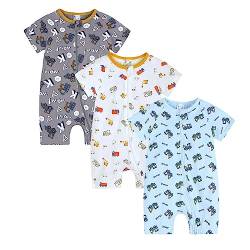 LAEMILIA 3PCS Baby Kurzarm Strampler Junge Mädchen Sommer Pyjama Schlafanzug Baumwolle Neugeboren Overalls Jumpsuit Kleinkind Cartoon Schlafstrampler Babykleidung mit Reißverschluss I1 9-12 Monate von LAEMILIA