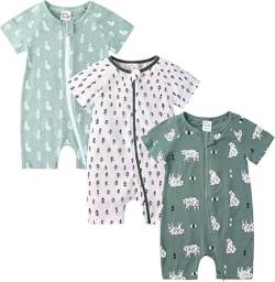 LAEMILIA 3PCS Baby Kurzarm Strampler Junge Mädchen Sommer Pyjama Schlafanzug Baumwolle Neugeboren Overalls Jumpsuit Kleinkind Cartoon Schlafstrampler Babykleidung mit Reißverschluss S 1-2 Jahre von LAEMILIA