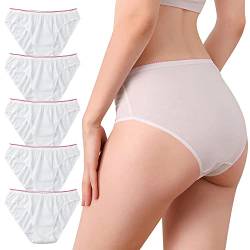 LAEMILIA 5pcs Einwegslips Damen Baumwolle Einwegunterhosen niedrige elastische Taille Einmal Unterwäschen für Krankenhaus Mutterschaft Menstruation Reise Spa L Weiß von LAEMILIA