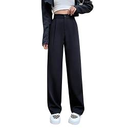 LAEMILIA Anzughose Damen High Waist elegant Lange Business Hose Straight Frauen Casual einfarbig Schlaghose Freizeithose Büro Pants mit Taschen Schwarz 34 von LAEMILIA