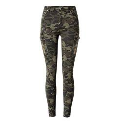 LAEMILIA Damen Camouflage Skinnyhose Legging mit Löchern Slim Fit Military Army Hosen Streetwear (EU 38, Armee grün-2353) von LAEMILIA
