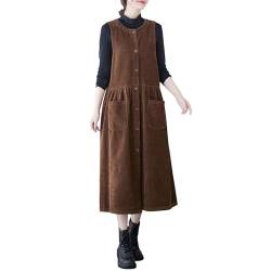 LAEMILIA Damen Cord Latzkleid Ärmellos Overall Maxikleid Knopfleiste Loose Fit langes Hosenträger Kleider mit Taschen für Winter Herbst Frühling von LAEMILIA