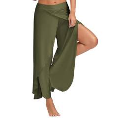 LAEMILIA Damen Harem Hippie mit Schlitz Yogahosen Sport Pumphose Marlene Hose Dunkelgrün 3XL von LAEMILIA