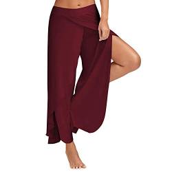 LAEMILIA Damen Harem Hippie mit Schlitz Yogahosen Sport Pumphose Marlene Hose Weinrot 2XL von LAEMILIA