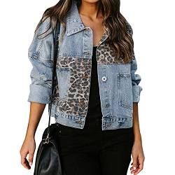 LAEMILIA Damen Jacke Denim Übergangsjacke Leopard Boyfriend Jeansjacket Vintage Outwear Mantel von LAEMILIA