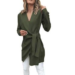 LAEMILIA Damen Jacke Fashion Wickel Gürtel Mode Lang Outwear Elegant Einfarbig Strickjacke Casual Streetwear von LAEMILIA