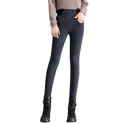 LAEMILIA Damen Jeans Leggings Stretch Thermojeans gefüttert mit Taschen Slim Straight Fit Jeanshose Gummibund für Winter von LAEMILIA