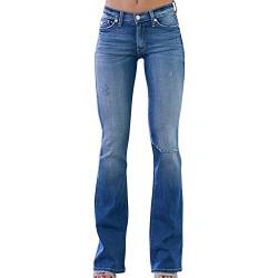 LAEMILIA Damen Jeans Slim Fit Lang Hose Mode Schlaghose Destroyed Design Flared Vintage Gewaschen Freizeithose Casual Denim Pants mit Löcher bis Übergröße von LAEMILIA