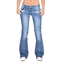 LAEMILIA Damen-Jeans mit niedrigem Bund, Bootcut, dehnbar, ausgestellt, Denim-Hose, zum Überziehen, hellblau, 36 von LAEMILIA