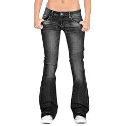 LAEMILIA Damen Jeans mit niedriger Leibhöhe, Bootcut, hochwertig, dehnbar, ausgestellt, Denim-Hose zum Überziehen, Schwarz , 38 von LAEMILIA