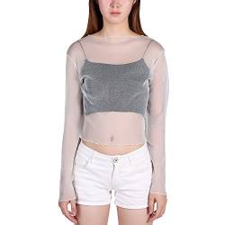 LAEMILIA Damen Langarm Shirt Sexy Transparent Tüll Tops Party Body Schwarz Weiß Durchsichtige Blusen Rundhals T-Shirt Club Obertei von LAEMILIA