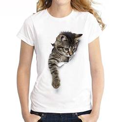 LAEMILIA Damen Mädchen T-Shirt 3D Katze Aufdruck Kurzarm Rundhals Sweatshirt Lose Beiläufig Tops Oberteil Bluse Sommer Frühling Streetwear(EU38=Tag L, Muster 2) von LAEMILIA