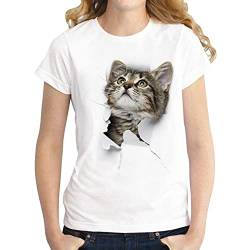 LAEMILIA Damen Mädchen T-Shirt 3D Katze Aufdruck Kurzarm Rundhals Sweatshirt Lose Beiläufig Tops Oberteil Bluse Sommer Frühling Streetwear L Muster 6 von LAEMILIA