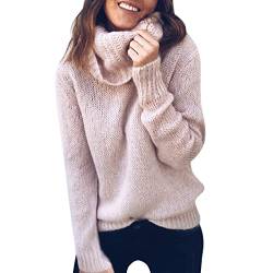 LAEMILIA Damen Pullover Damen Sweater Rollkragen Langarm Lose Oversized Damenpullover Stricken Warm Fashion Strickpullover Strickpulli (EU 38=Tag M, Rosa) von LAEMILIA