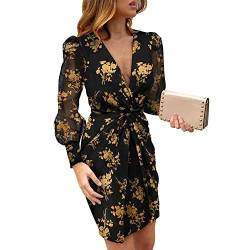 LAEMILIA Damen V-Ausschnitt Sommerkleid Langarm Bodycon Business Kleider A Linie sexy Pencil Work Dresses Knielänge Freizeitkleider von LAEMILIA