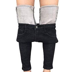 LAEMILIA Damen Winter Fleece gefüttert Stretchy Jeggings Hohe Taille Skinny Jeans Yoga Denim Hose, Schwarz , L von LAEMILIA