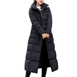 LAEMILIA Damen Winter Jacken Lang, Warm Daunenmantel mit Kapuze, Verdickt Übergangsjacke Maxi Parka Jacke Kunstpelz Gürtel Langarm Steppjacke Outwear Damenmantel (Schwarz, EU 38 = Etikett L) von LAEMILIA