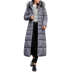 LAEMILIA Damen Winter Jacken Lang, Warm Daunenmantel mit Kapuze, Verdickt Übergangsjacke Maxi Parka Jacke Kunstpelz Gürtel Langarm Steppjacke Outwear Damenmantel von LAEMILIA