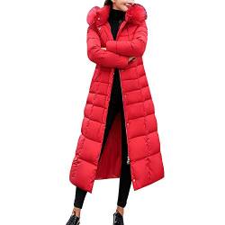 LAEMILIA Damen Winter Jacken Lang, Warm Daunenmantel mit Kapuze, Verdickt Übergangsjacke Maxi Parka Jacke Kunstpelz Gürtel Langarm Steppjacke Outwear Damenmantel von LAEMILIA