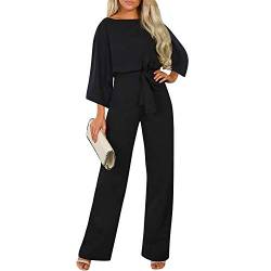 LAEMILIA Elegant Damen Jumpsuit Rundhals Hosenanzug Playsuit mit Gürtel Overall Suit Einteiler Party Abendmode von LAEMILIA