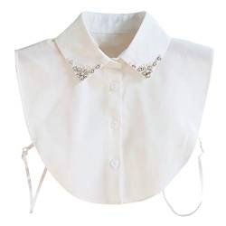 LAEMILIA Frauen Kragen Abnehmbare Hälfte Floral Dekolleté Shirt Bluse mit Strass Weiß Fashion Doll Vintage Elegante Damenhalb Fake Hemd (OneSize, 1713C-W) von LAEMILIA