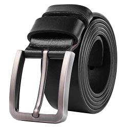 LAEMILIA Herren Ledergürtel 38mm breit Doppelschleife Vollrindgürtel für Männer mit Schnalle Belt Business Anzug Gürtel 115CM Schwarz von LAEMILIA