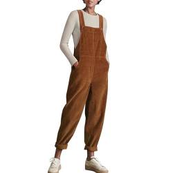 LAEMILIA Latzhose Damen Cord Winter Regular Fit ärmellos Overall lang Herbst Jumpsuit Arbeitshose Einfarbig Playsuit Onesies L Kaffee von LAEMILIA