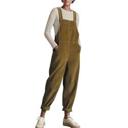 LAEMILIA Latzhose Damen Cord Winter Regular Fit ärmellos Overall lang Herbst Jumpsuit Arbeitshose Einfarbig Playsuit Onesies S Grün von LAEMILIA