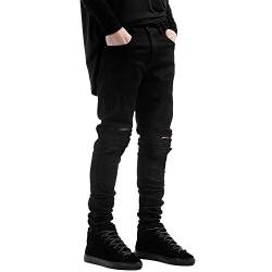 LAEMILIA Männer Slim Fit Schwarz Stretch Destroyed Jeanshose Denim Jeans Hose (29W/31L, Schwarz) von LAEMILIA