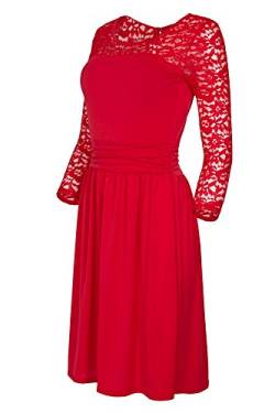 Laeticia Dreams Damen Kleid mit Spitze Knielang Langarm S M L XL, Farbe:Rot;Größe:38 / M von LAETICIADREAMS