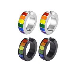 2 Paar LGBT Pride Creolen Clip On Ohrringe Set Herren Damen Edelstahl Unisex Ohrclips Ohrstecker von LAFATINA