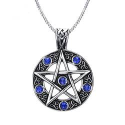 LAFATINA Keltisches Pentagramm Leistungsstark Halskette Vintage Siegel Salomons Anhänger Wicca Traditionelle Pentagramm-Halskette, Blau von LAFATINA