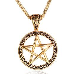 LAFATINA Vintage Leistungsstarkes Pentagramm Wicca Traditionelles Siegel Solomon Crescent Moon Keltischer Knoten Edelstahl Anhänger Halskette von LAFATINA