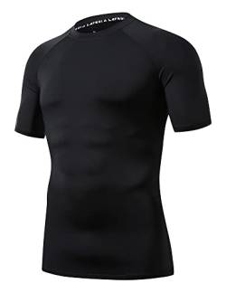 LAFROI Herren Kurzarm Kompressionsshirt UPF 50+ Rash Guard-CLY08D (Black,XL) von LAFROI