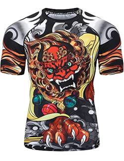 LAFROI Herren Kurzarm Kompressionsshirt UPF 50+ Rash Guard-CLY08D (Lion Dance,MD) von LAFROI