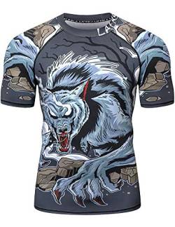 LAFROI Herren Kurzarm Kompressionsshirt UPF 50+ Rash Guard-CLY08D (Werewolf,LG) von LAFROI