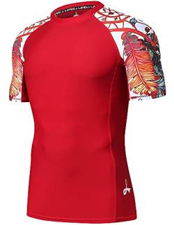 LAFROI Herren Kurzarm UPF 50+ Kompressionsshirt Rash Guard-CLY02D (Red Fire,MD) von LAFROI