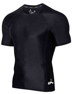 LAFROI Herren Kurzarm UPF 50+ Kompressionsshirt Rash Guard-CLY02D (Sym Black,LG) von LAFROI