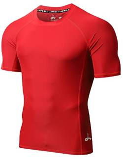 LAFROI Herren Kurzarm UPF 50+ Kompressionsshirt Rash Guard-CLY02D (Sym Red,XXXL) von LAFROI