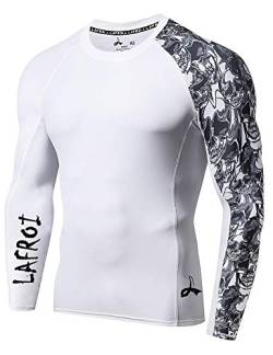 LAFROI Herren Langarm UPF 50+ Kompressionsshirt Rash Guard-CLYYB (Asymmetric Skull,XXXL) von LAFROI