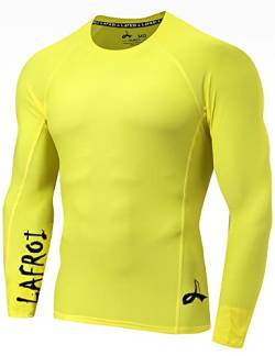 LAFROI Herren Langarm UPF 50+ Kompressionsshirt Rash Guard-CLYYB (Asymmetric Yellow,XXL) von LAFROI