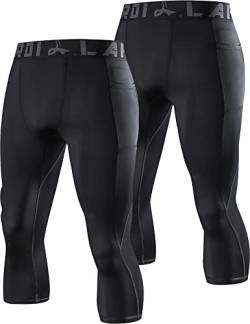 LAFROI Men's 2-Pack Compression Fit 3/4 Tights Leggings with Pcoket/Non-Pocket-YSK10 Pocket Black Size MD von LAFROI